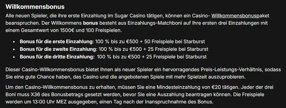 Sugar Casino Bonus 2026: Willkommensbonus und Bedingungen
