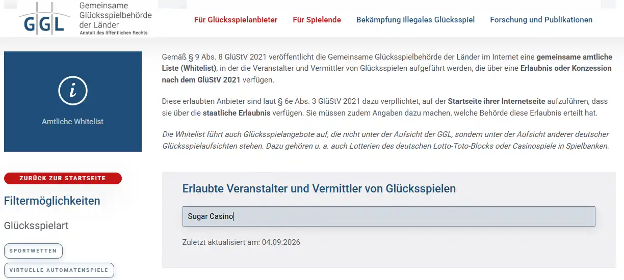 GGL-Whitelist für deutsche Glücksspielerlaubnisse