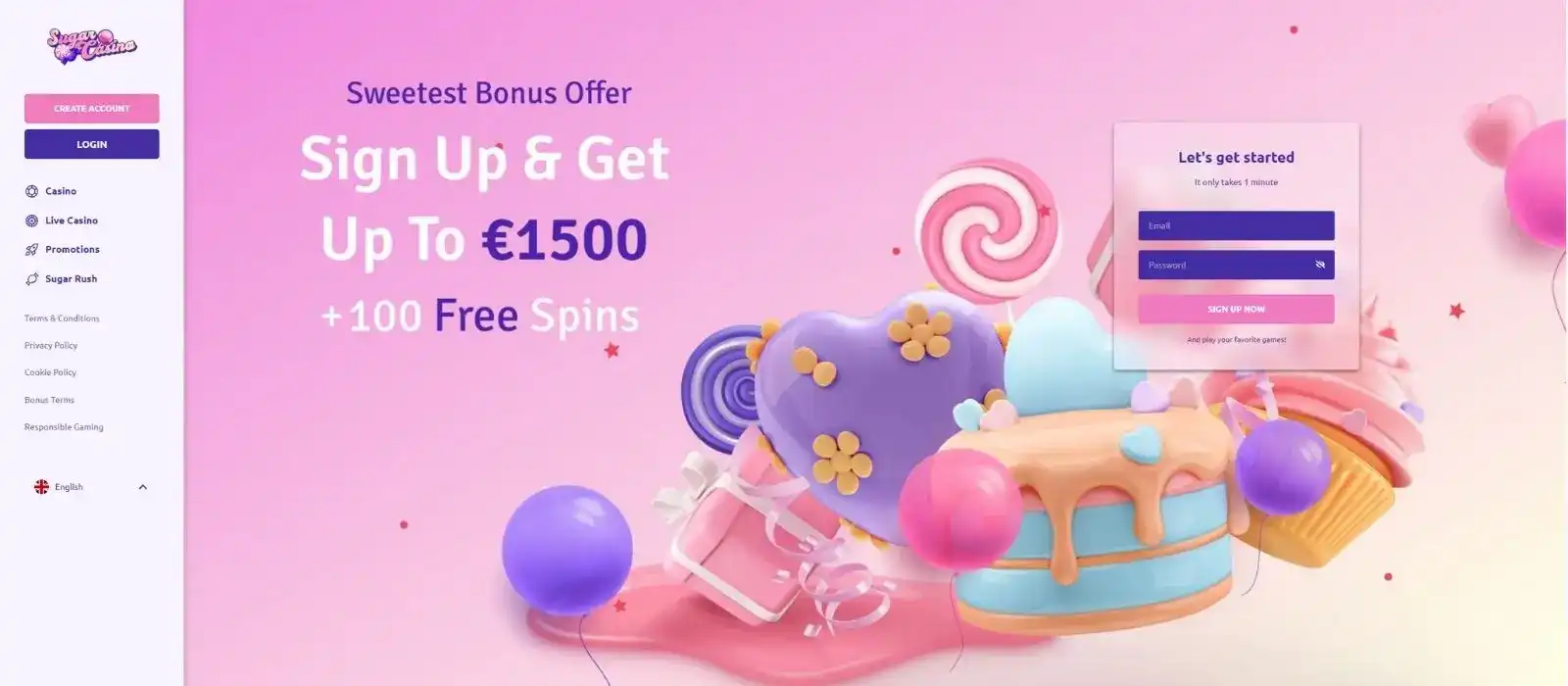 Sugar Casino Lobby mit Spielen und Navigation